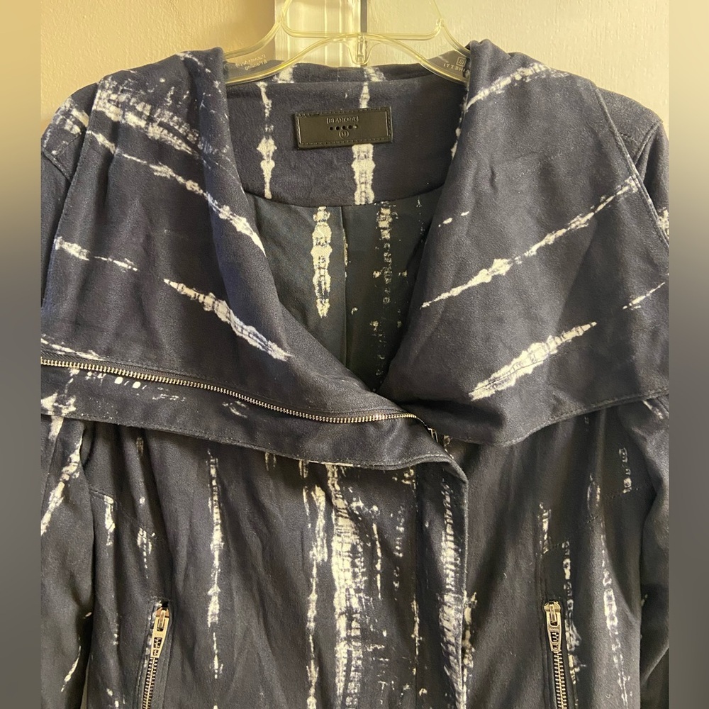 BlankNYC navy tie dye moto style jacket lightweight faux suede zip up Medium - Picture 4 of 9